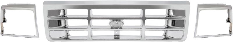 ALMULOO Grille & Headlight Bezel Silvery Compatible with 1992-1996 Ford Bronco F150 F250 1997 F350 & 1997 F250HD F350 Front Grill Lamp Cover Plastic(ABS) Replacement for FO1200173 FO2512130 FO2513131 - Image 3